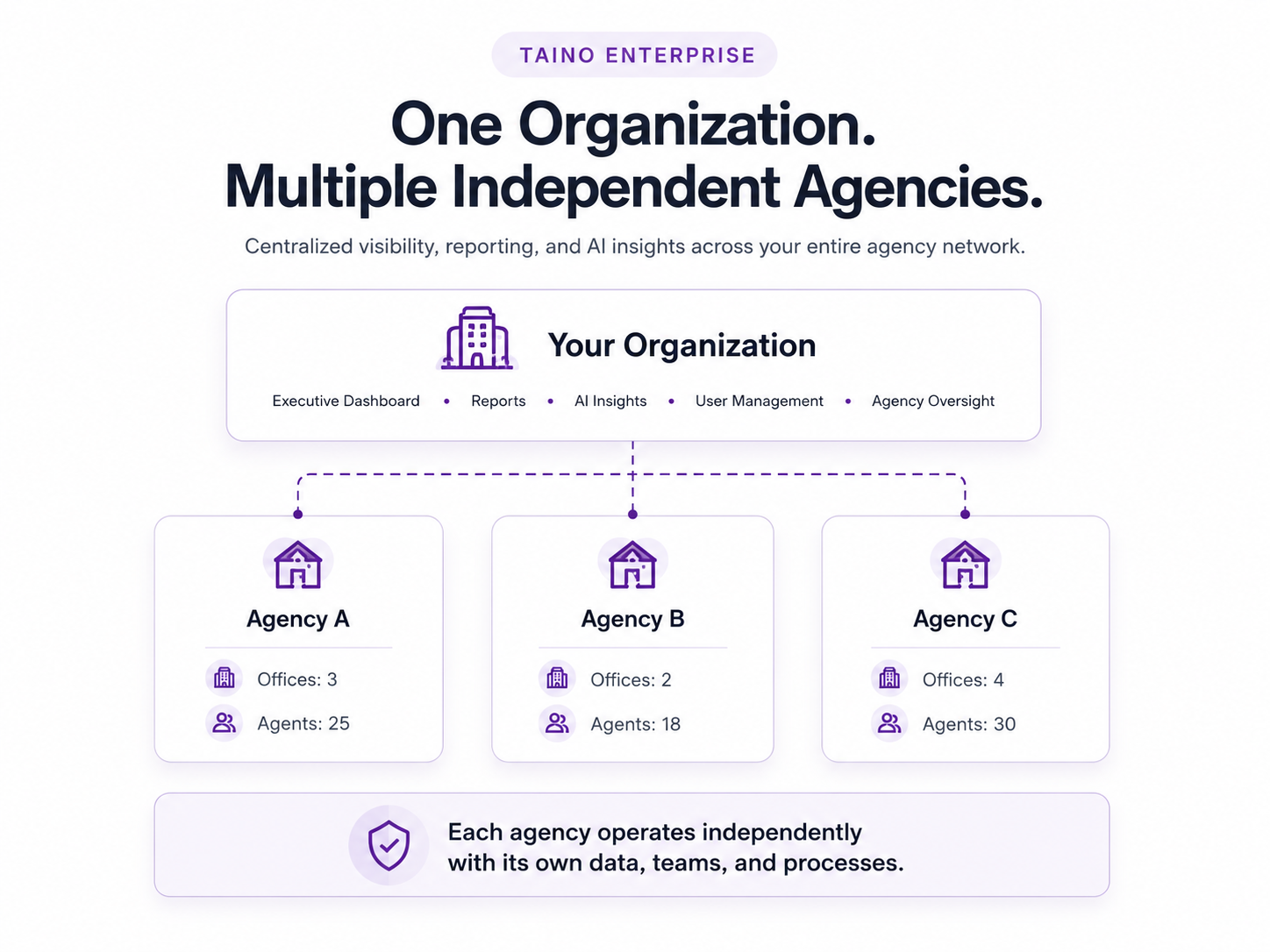 Taino Enterprise organization connected to multiple independent insurance agencies