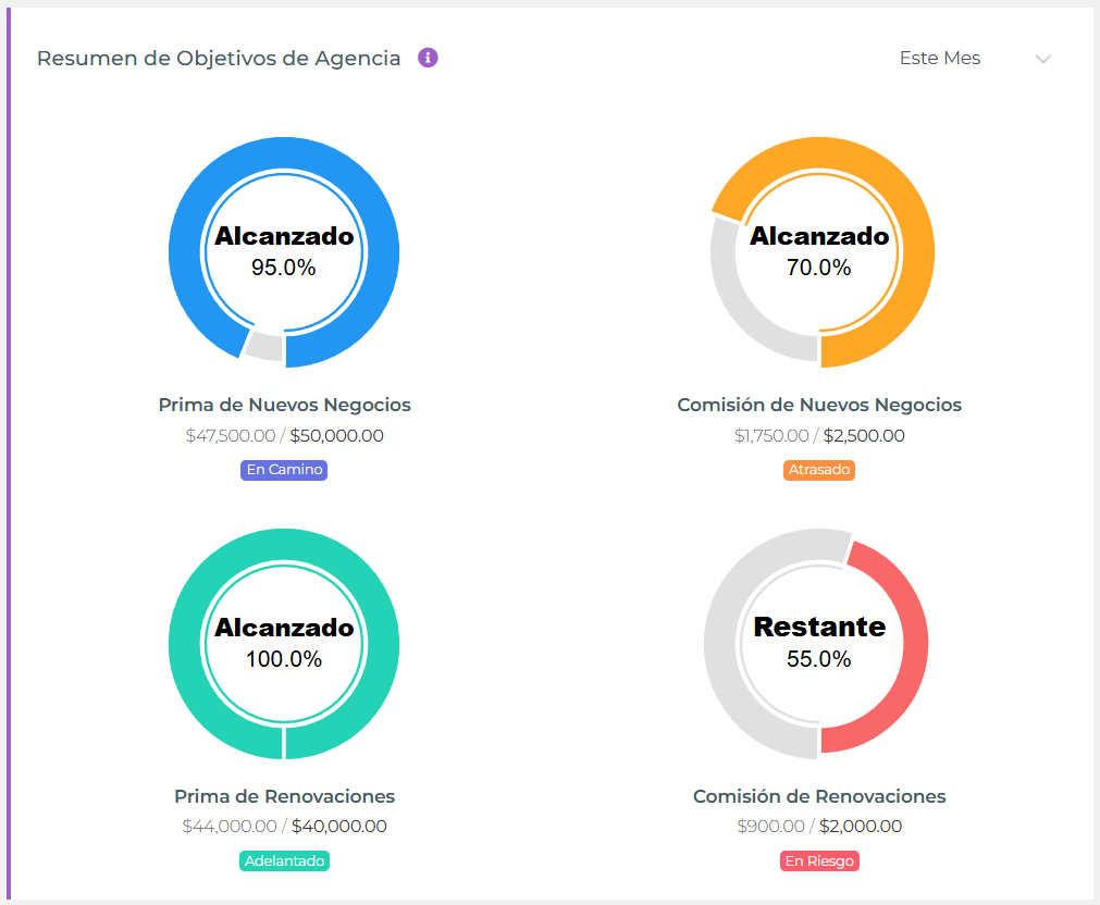 Widget de Resumen de Objetivos de Agencia
