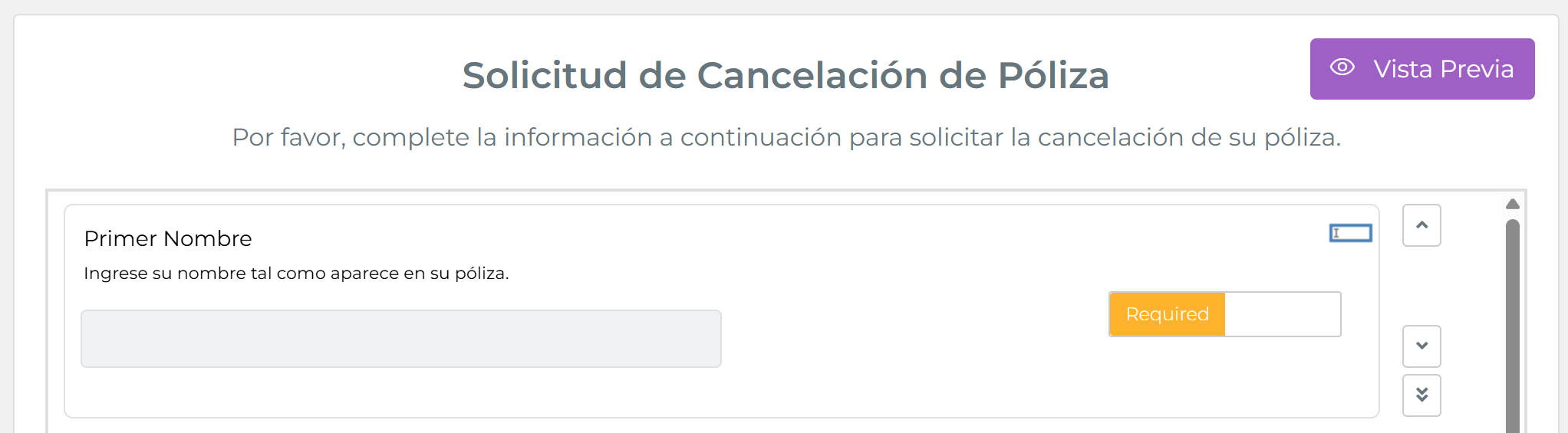 Tarjeta del campo Primer Nombre recién agregada al canvas, mostrando el campo sin mapeo configurado