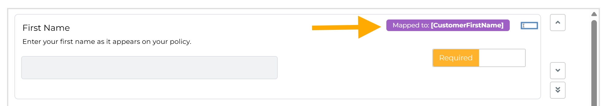 Web Form field card showing 'Mapped to: [CustomerFirstName]' purple label after mapping is set