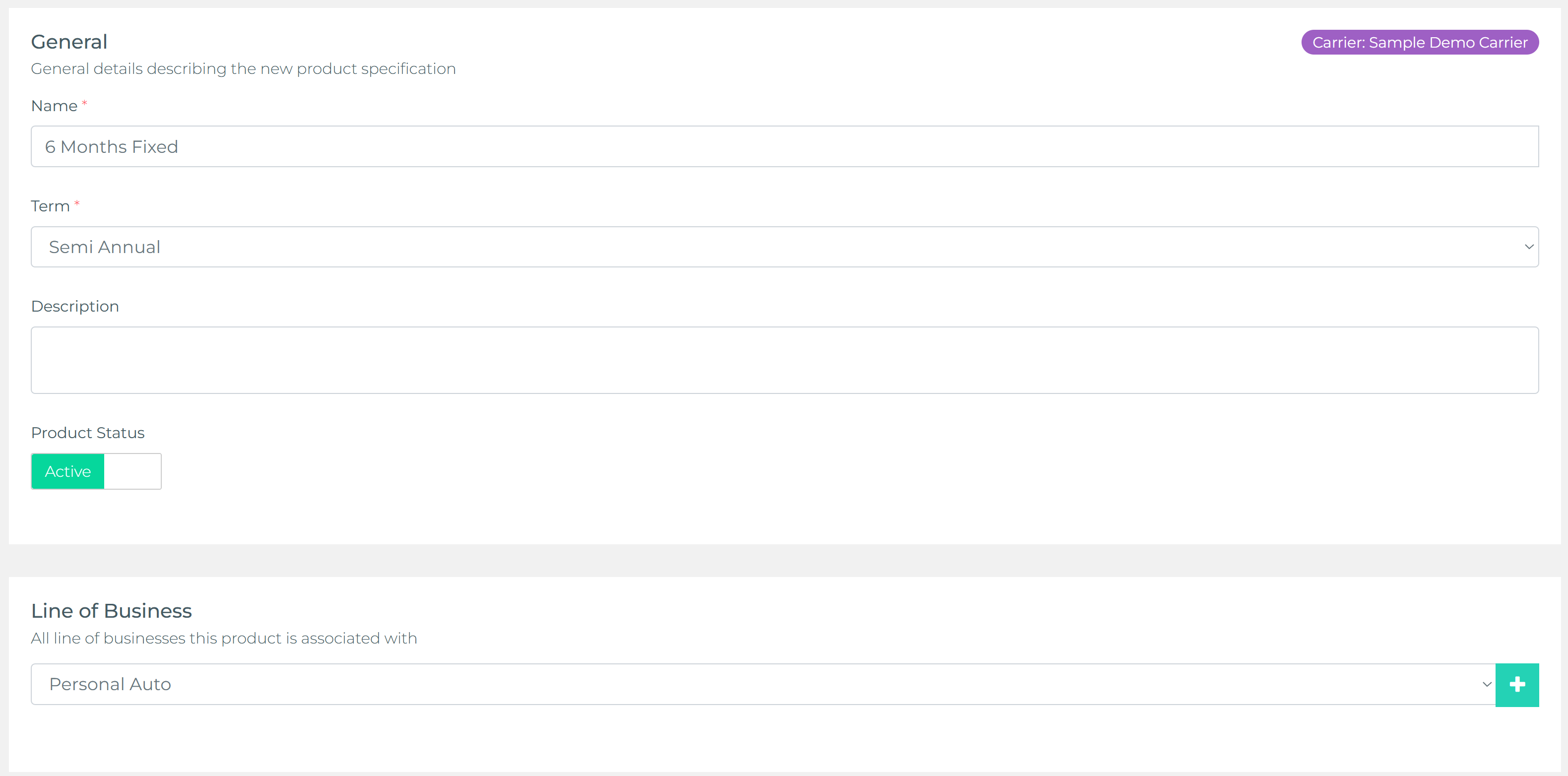 Product form - core fields