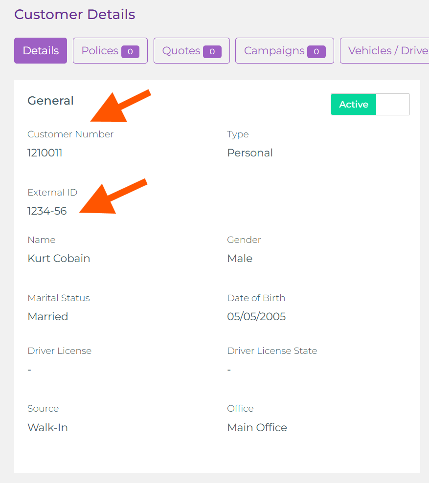 Número de Cliente e ID Externo