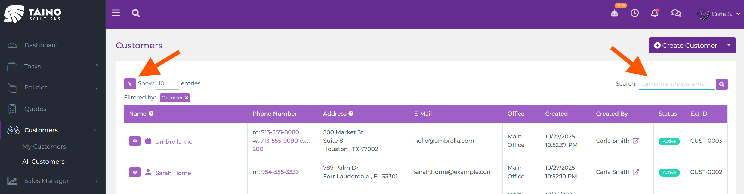Búsqueda y Filtros de Lista de Clientes