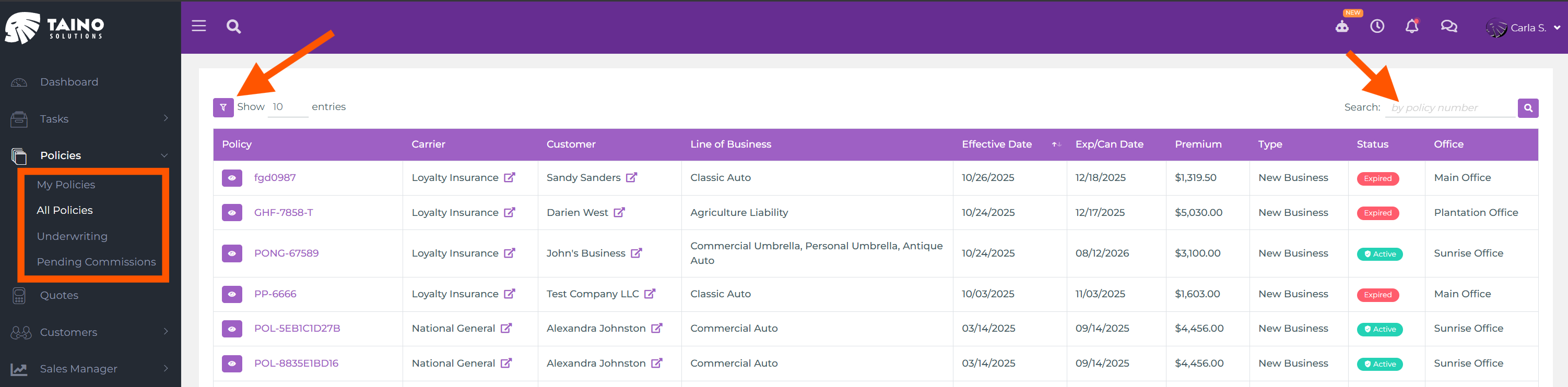 Navegación del Menú Izquierdo de Pólizas