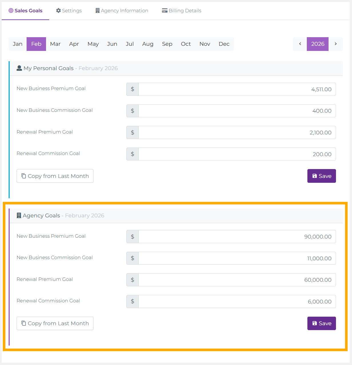 Agency Goals Section