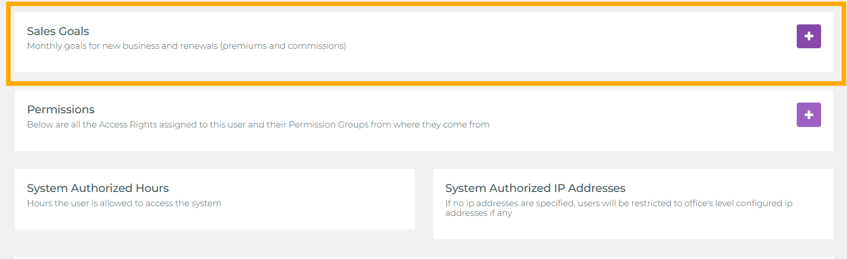 Sales Goals Section Collapsed
