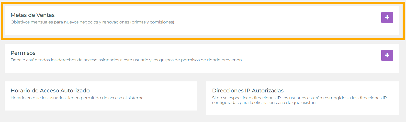 Sección de Metas de Ventas Contraída