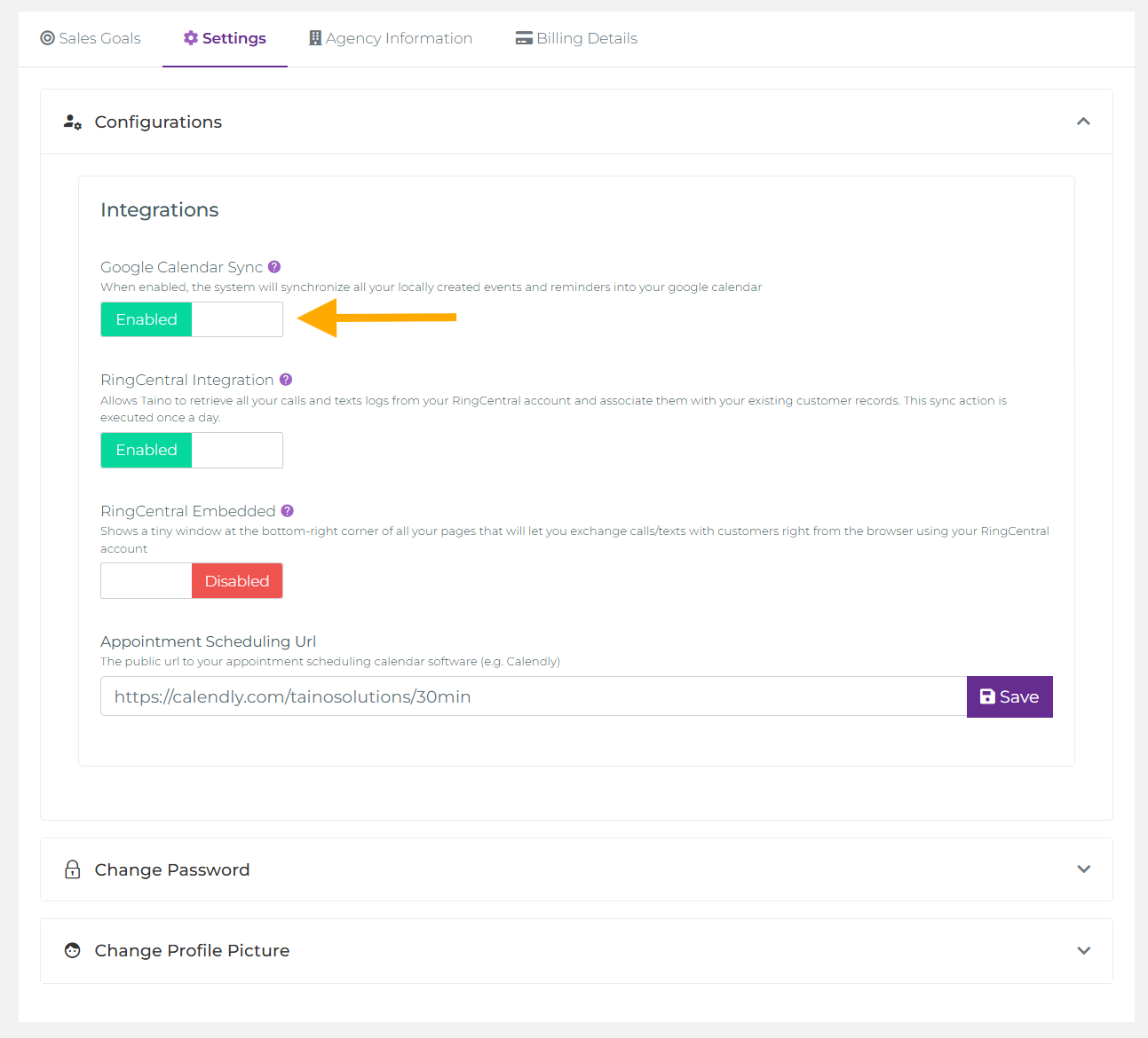 Google Calendar Sync Settings