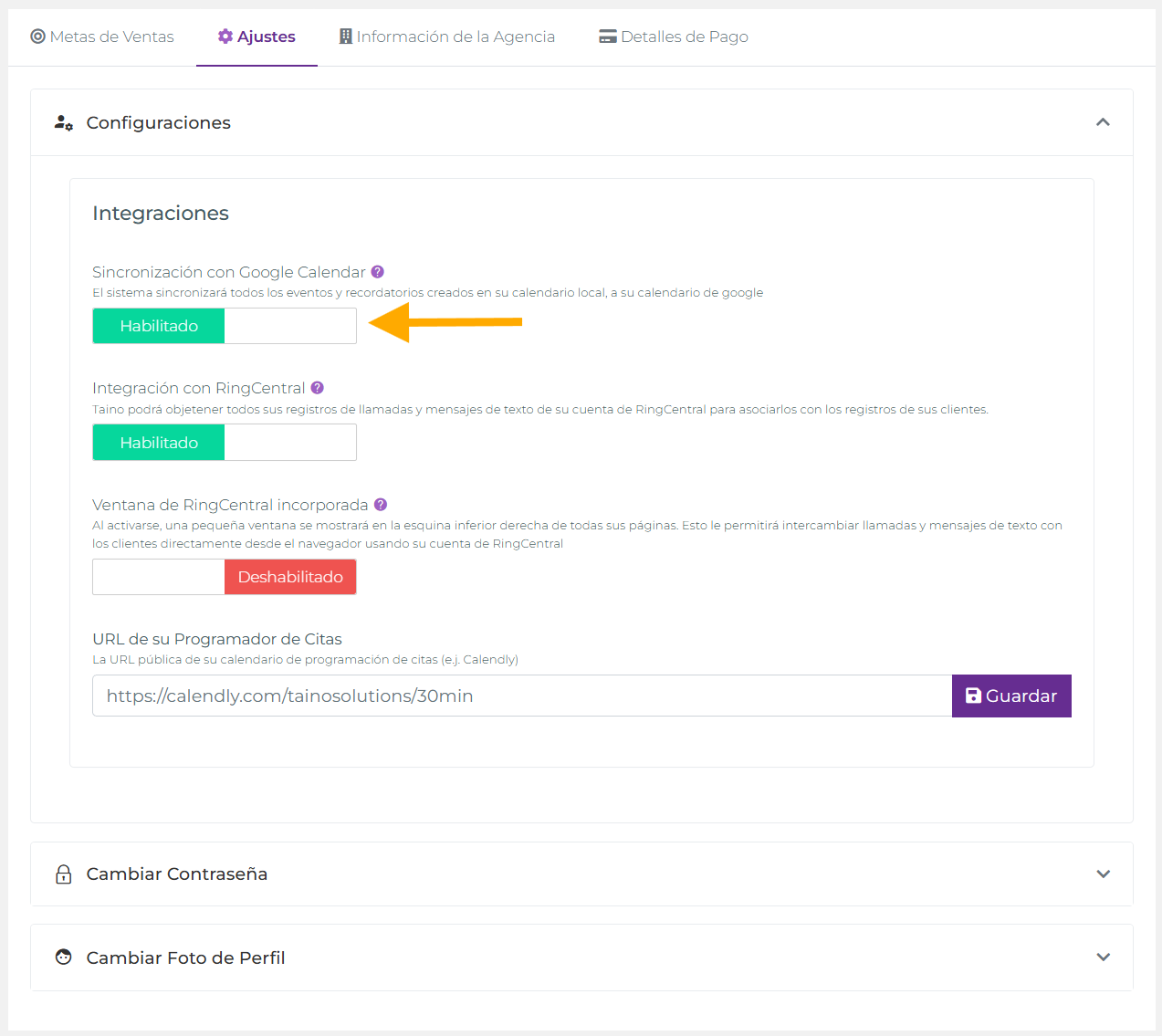 Configuración de Sincronización con Google Calendar