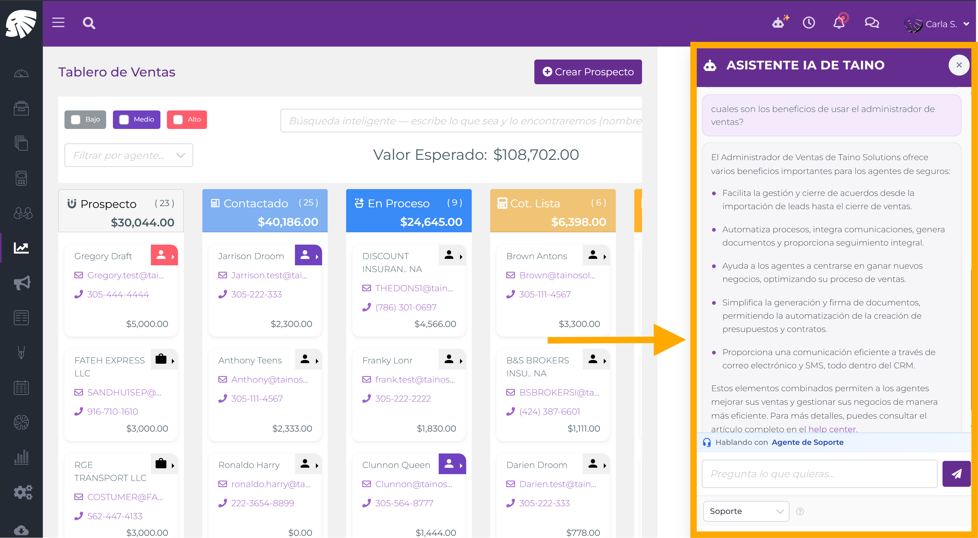 Newton como Agente de Soporte respondiendo una pregunta dentro de la app
